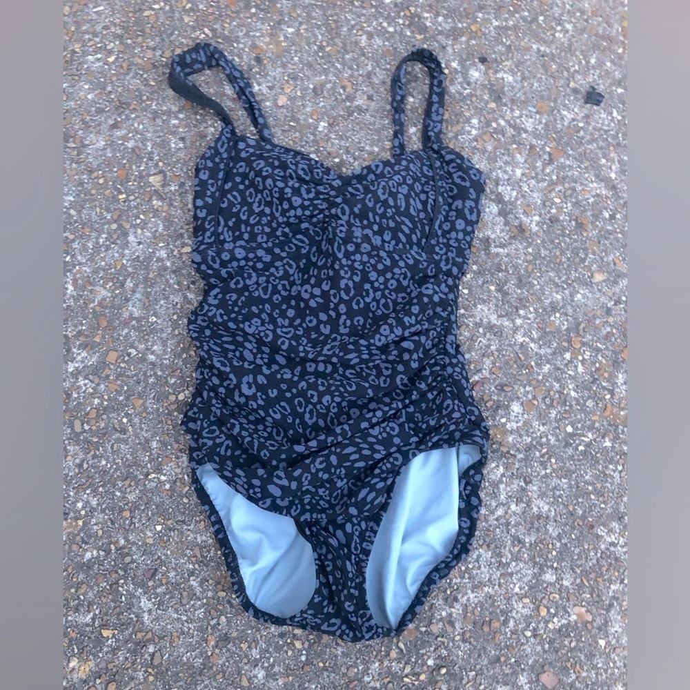 Flattering Speedo Black and Gray Leopard One-Piece Swimsuit